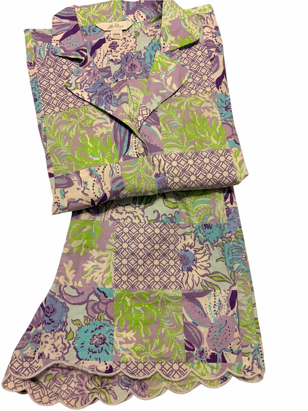 Lilly Pulitzer Biscayne Pajama Shirt and Short Set Women’s Size L Cotton Cozy - Picture 15 of 16